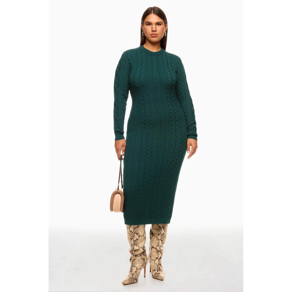 Ronny Kobo Collective Green Cable Knit Cutout Back Midi Sweater Dress Womens M